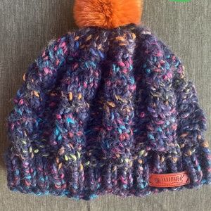 Cable Hand Knit Beanie with Fur Pompom